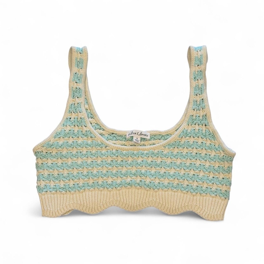 For Love & Lemons Cream and Teal Knit Bra Top